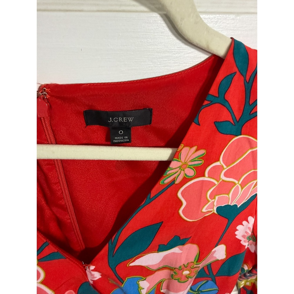 J.Crew Red Floral Faux Wrap Mini Dress Long Sleeve V-Neck Size 0 - Picture 2 of 4